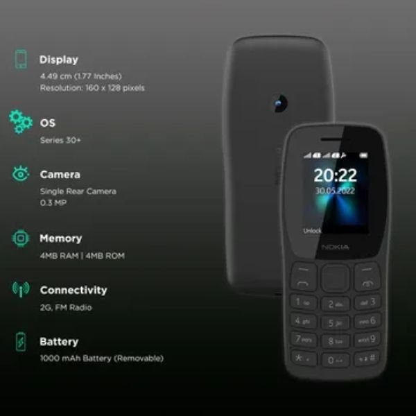 Nokia 110 Dual Sim Refurbished Keypad Mobile Phone - Image 3