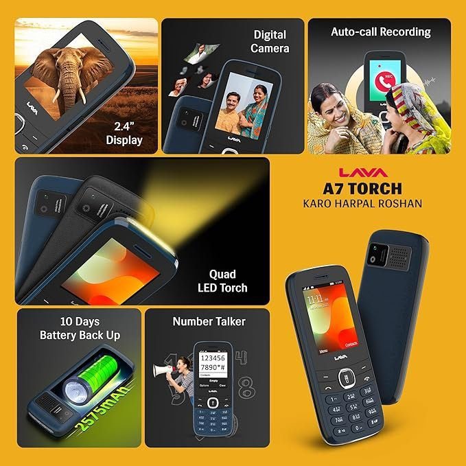Lava A7 Torch Dual Sim Keypad Mobile Phone with 2.4" Big Display - Image 3